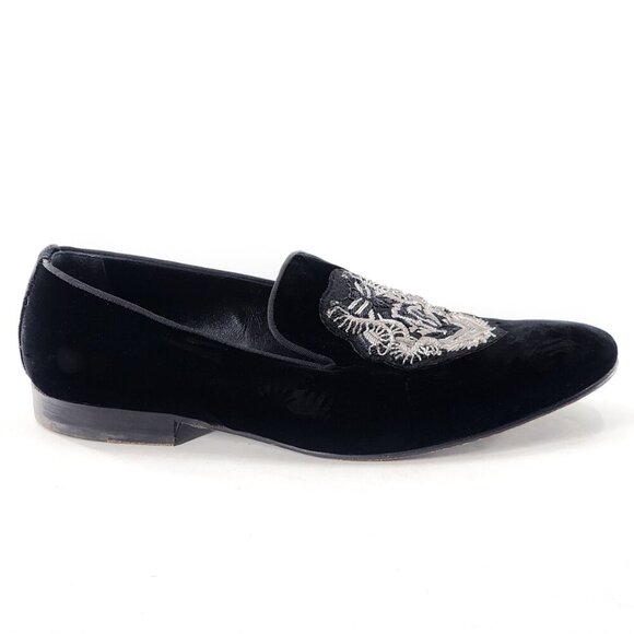 ROBERTO CAVALLI Men's Black Velvet Embroidered Loafers - Picture 5 of 10